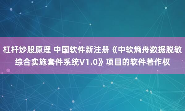 杠杆炒股原理 中国软件新注册《中软熵舟数据脱敏综合实施套件系统V1.0》项目的软件著作权