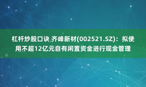 杠杆炒股口诀 齐峰新材(002521.SZ)：拟使用不超12亿元自有闲置资金进行现金管理