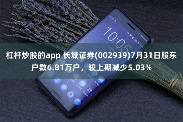杠杆炒股的app 长城证券(002939)7月31日股东户数6.81万户，较上期减少5.03%