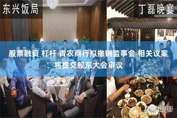 股票融资 杠杆 青农商行拟撤销监事会 相关议案将提交股东大会审议